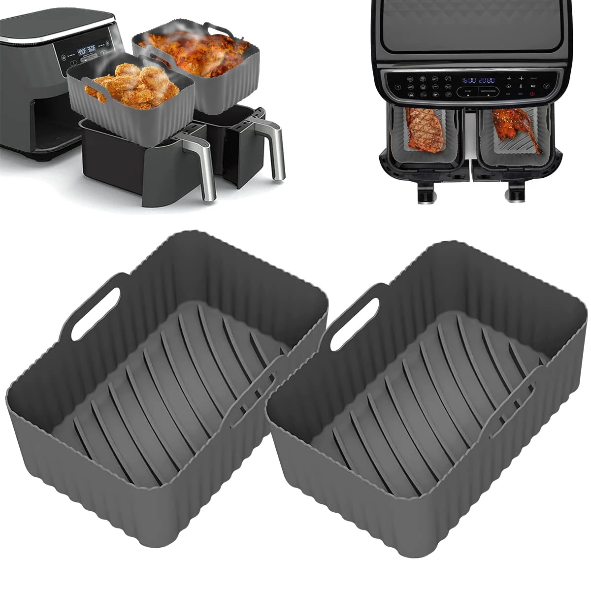 MOFELON 2Pcs Air Fryer Liners for Ninja Dual, Reusable Silicone Air Fryer Liners for Ninja Foodi AF300UK，Air Fryer Accessories, Reusable Silicone Dual Basket Air Fryer Liner 7.6L-9.5L