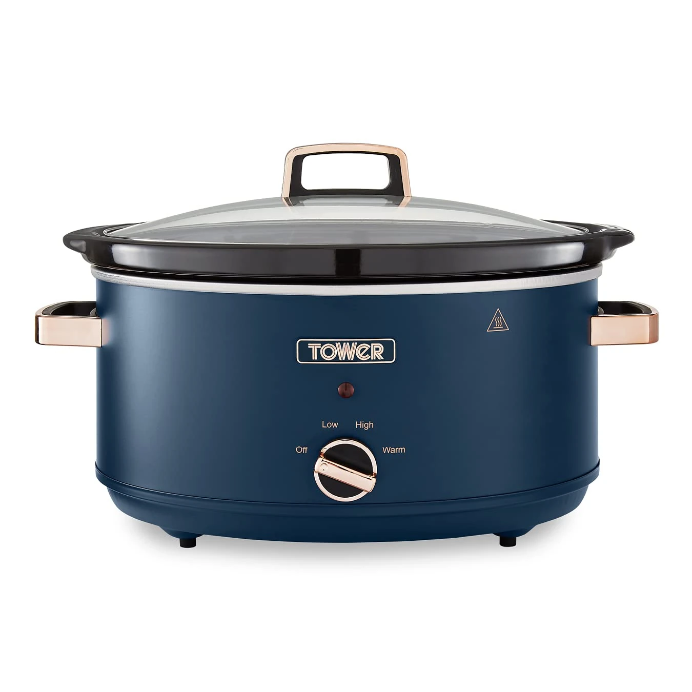 Tower T16043MNB Cavaletto 6.5 Litre Slow Cooker with 3 Heat Settings, Cool Touch Handles, Midnight Blue and Rose Gold