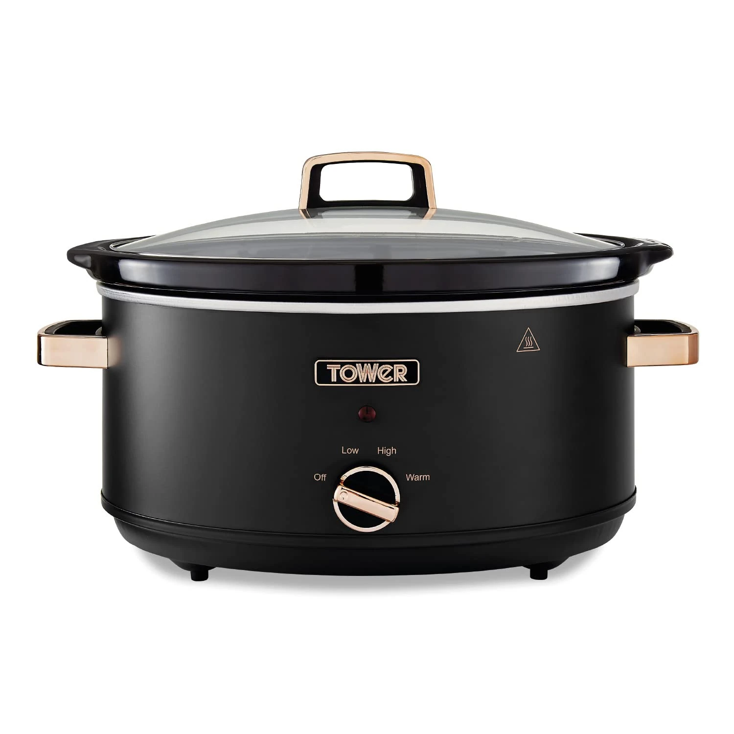 Tower T16043BLK Cavaletto 6.5 Litre Slow Cooker with 3 Heat Settings, Removable Dishwasher Safe Pot, Cool Touch Handles, Up to 8 Portions, Black and Rose Gold