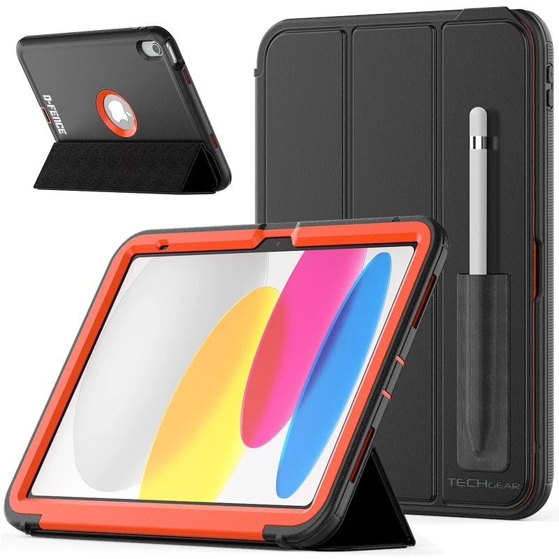 TECHGEAR D-FENCE Case for iPad 11" A16 (11th Gen 2025) & 10.9" (10th Gen 2022) – Slim Rugged Smart Case with Stand, Detachable Cover, Pencil Holder, Screen Protector, Trolley Friendly, Shockproof