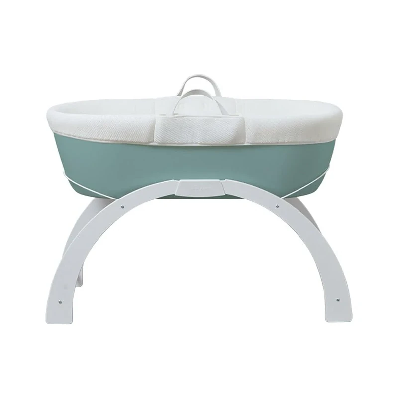 Shnuggle Dreami Moses Basket Pod Crib and Curve Rocking Stand - Portable + Adjustable Height - Eucalyptus