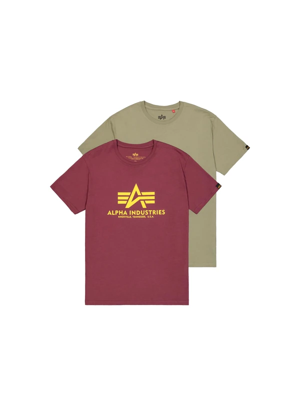 Alpha Industries Basic T 2 Pack T-Shirt for Men Olive/Burgundy