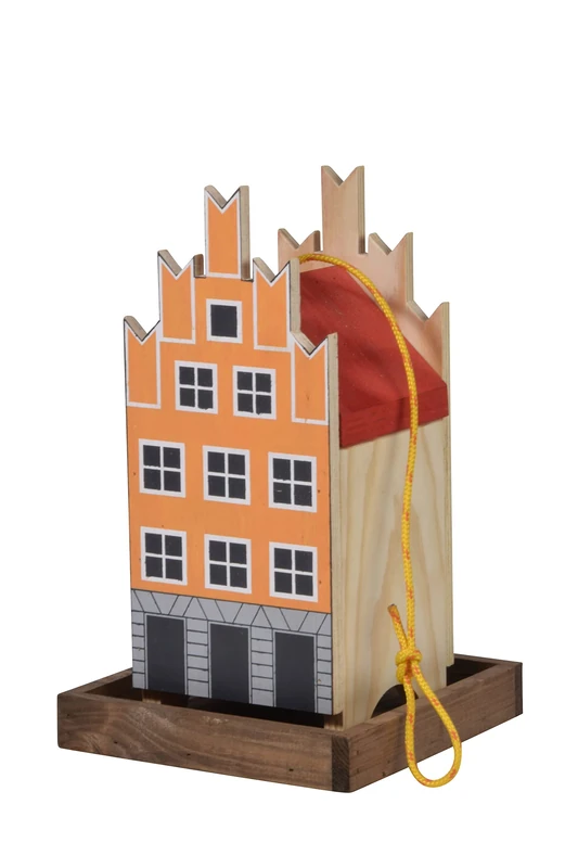 dobar® Green Label 27051FSCe Colourful Bird Feeder Salt Road Hanging - Small Bird Villa Multiplex Wood - Bird Feeder with Feeding Silo - Bird House for Hanging - 19 x 19 x 30 cm - Orange