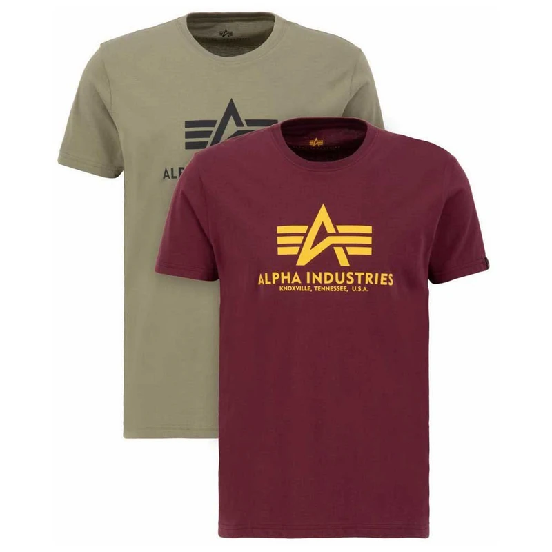 Alpha Industries Basic T 2 Pack T-Shirt for Men Olive/Burgundy