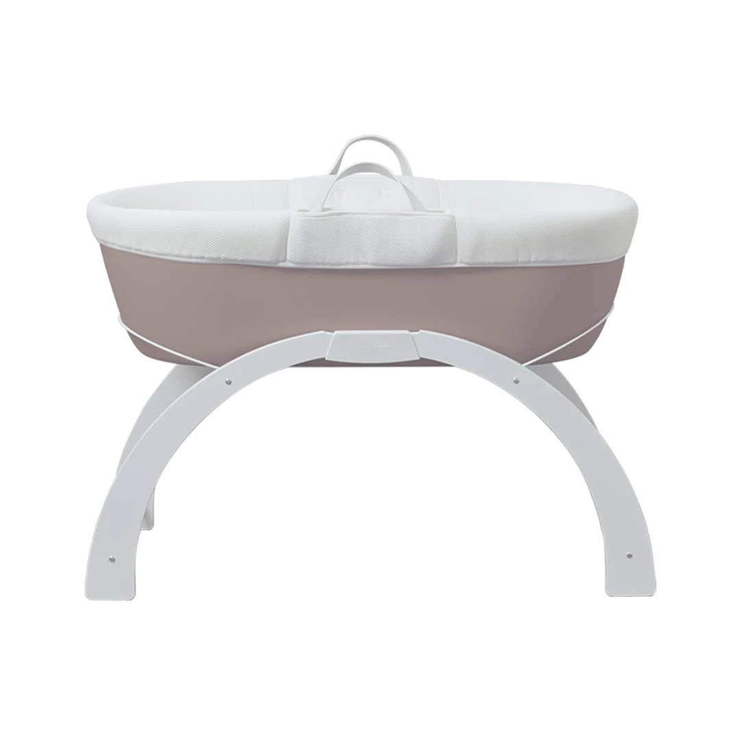 Shnuggle Dreami Moses Basket Pod Crib and Curve Rocking Stand - Portable + Adjustable Height - Taupe