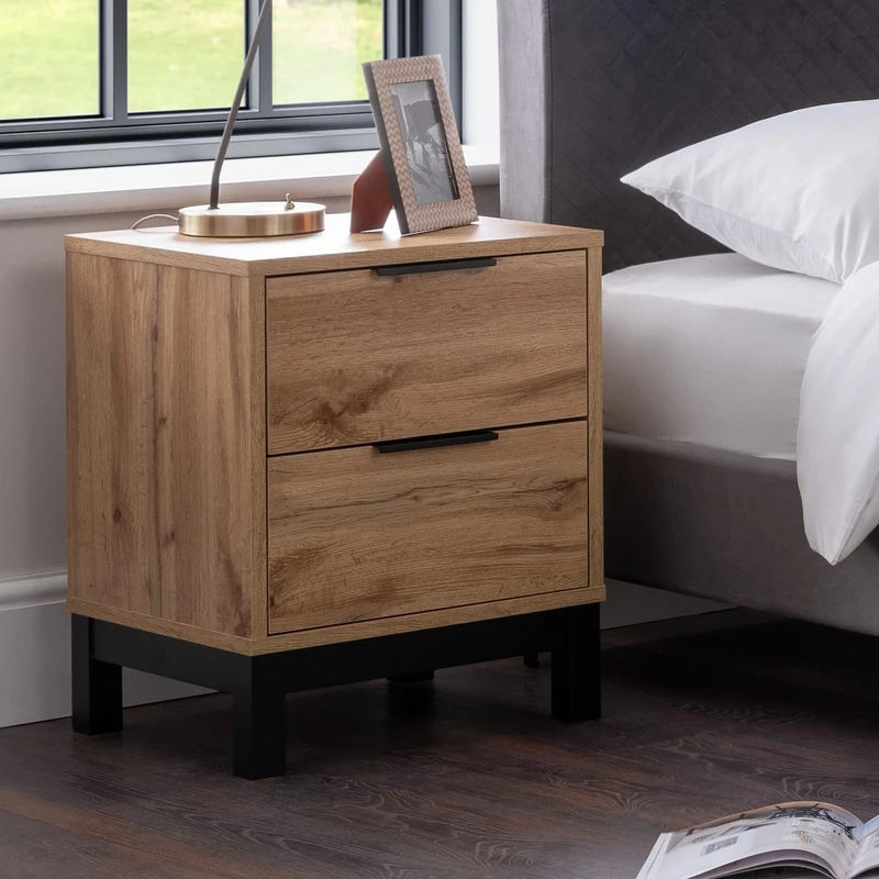 Julian Bowen Oak Wood Bali 2 Drawer Bedside Table