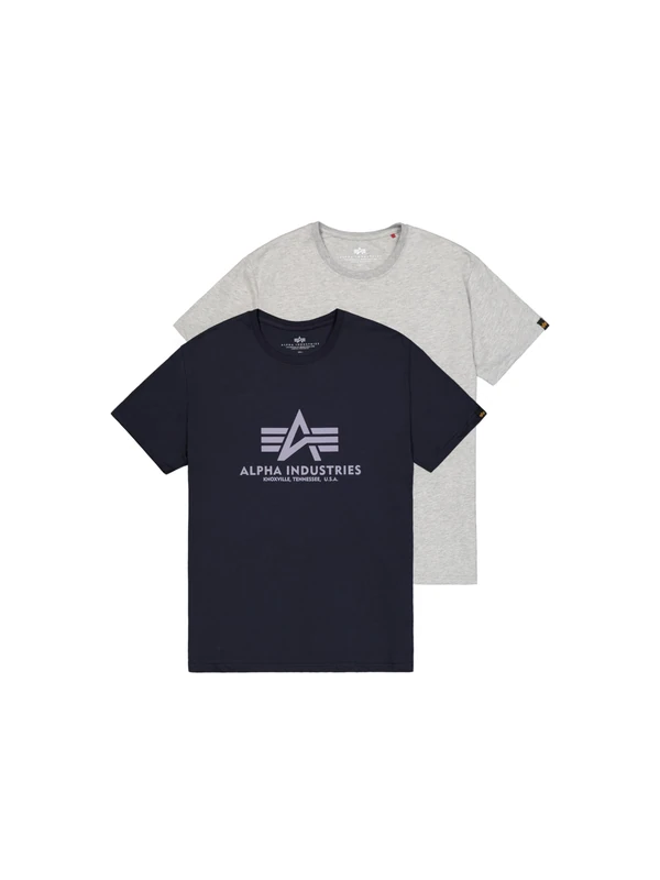 Alpha Industries Basic T 2 Pack T-Shirt for Men Grey.Heat/Rep.Blue - Image 1