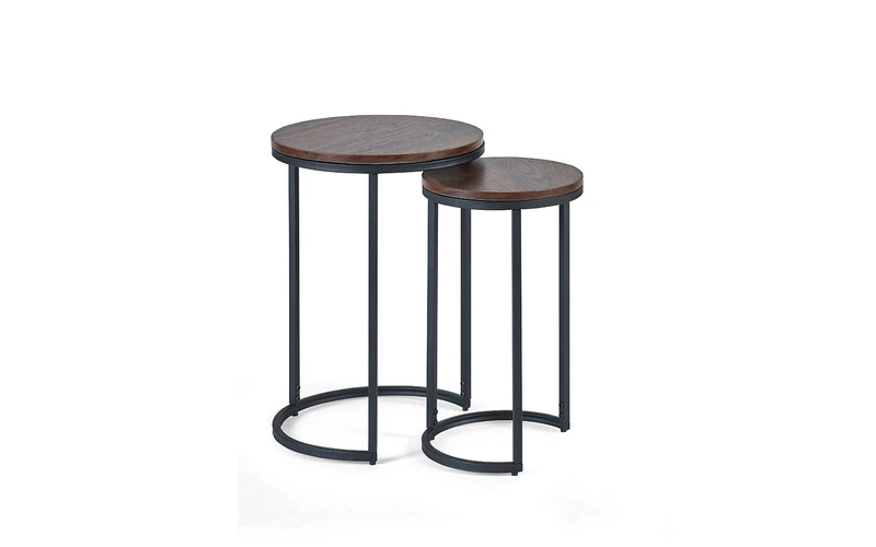 Julian Bowen Tribeca Round Nesting Side Tables, Walnut Effect/Black