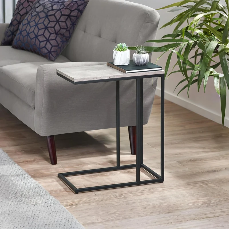 Julian Bowen Staten Drinks Table, Concrete Effect/Black