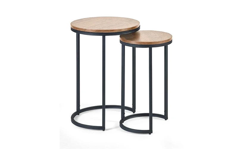 Julian Bowen Tribeca Round Nesting Side Tables, Sonoma Oak Effect/Black