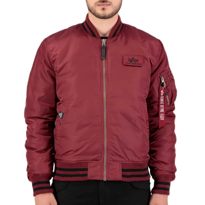 Alpha Industries Men's Alpha College FN Bomber Jacket, Burgundy, L