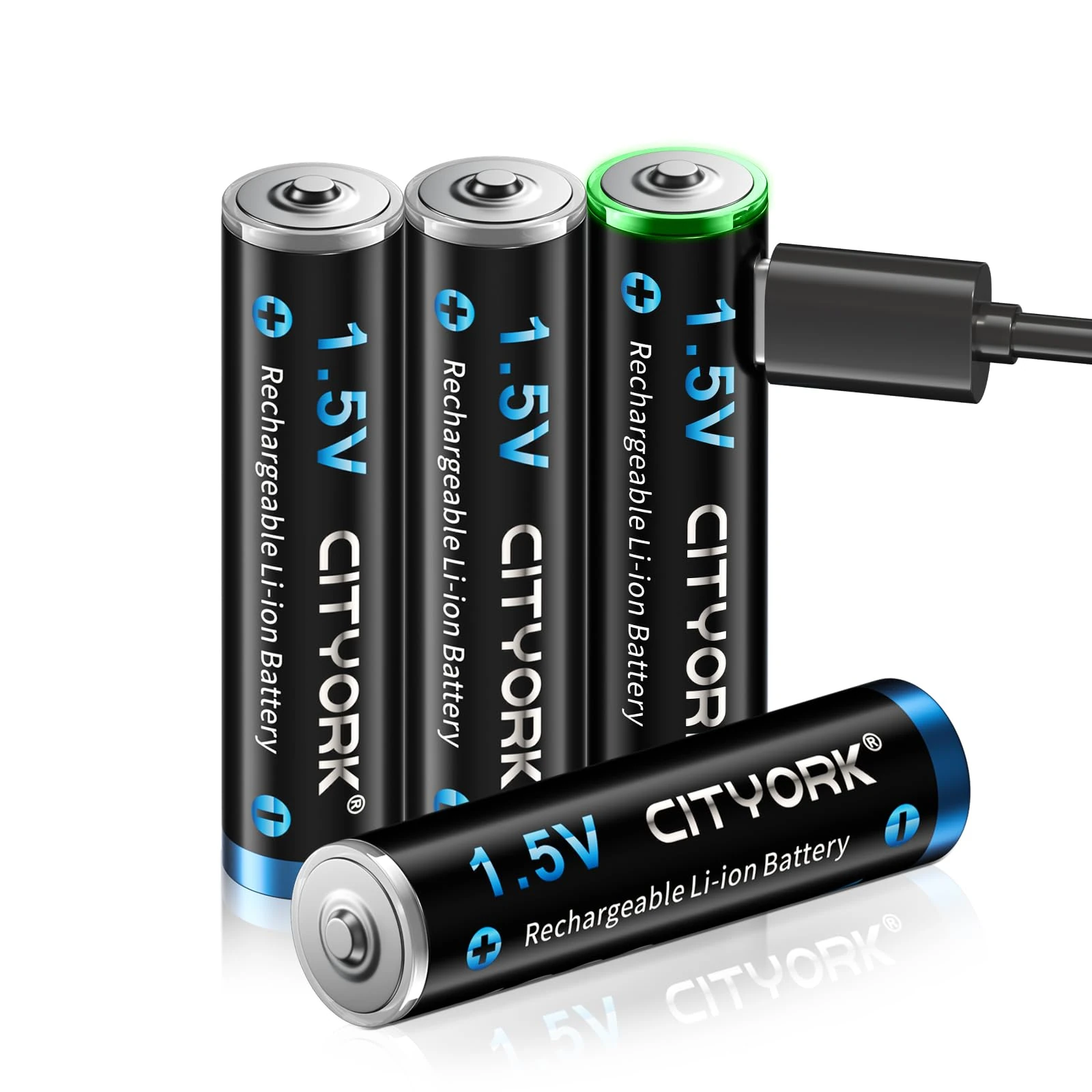 CITYORK 4 Pack 1.5V Rechargeable Batteries AAA 1200mWh Lithium USB AAA Battery with Type C Charging Cable