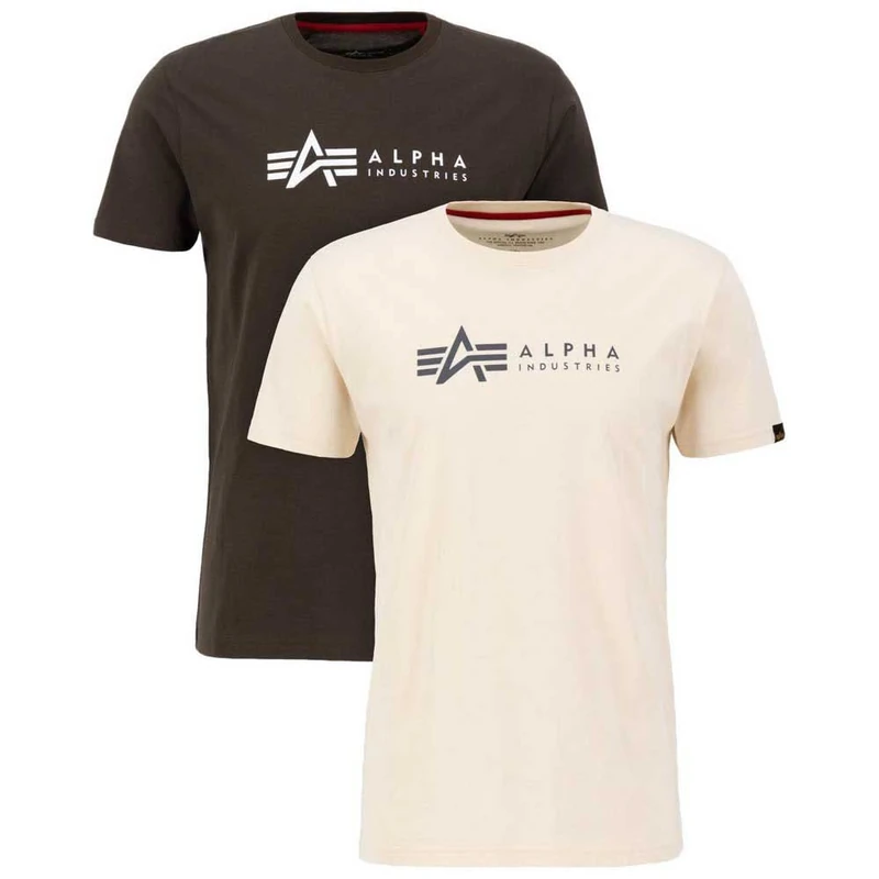 Alpha Industries T 2 Pack T-Shirt for Men Black Olive/Jet Stream White