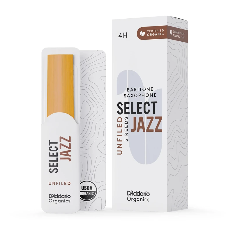 D'Addario Organic Select Jazz Unfiled Baritone Saxophone Reeds - Sax Reeds - Individually Sealed - 4 Hard, 5 Pack