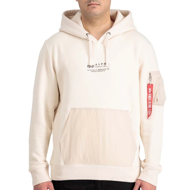 ALPHA INDUSTRIES Nylon Pocket Hoody Sweatshirt, Jet Stream White, XS Unisex Adult, Jet Stream White, XS