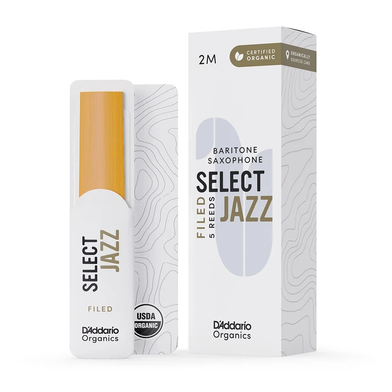 D'Addario Organic Select Jazz Filed Baritone Saxophone Reeds - Sax Reeds - Individually Sealed - 2 Medium, 5 Pack