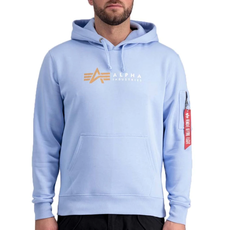 Alpha Industries Men's Alpha Label Hooded Sweat Sweatshirt, Light Blue, S