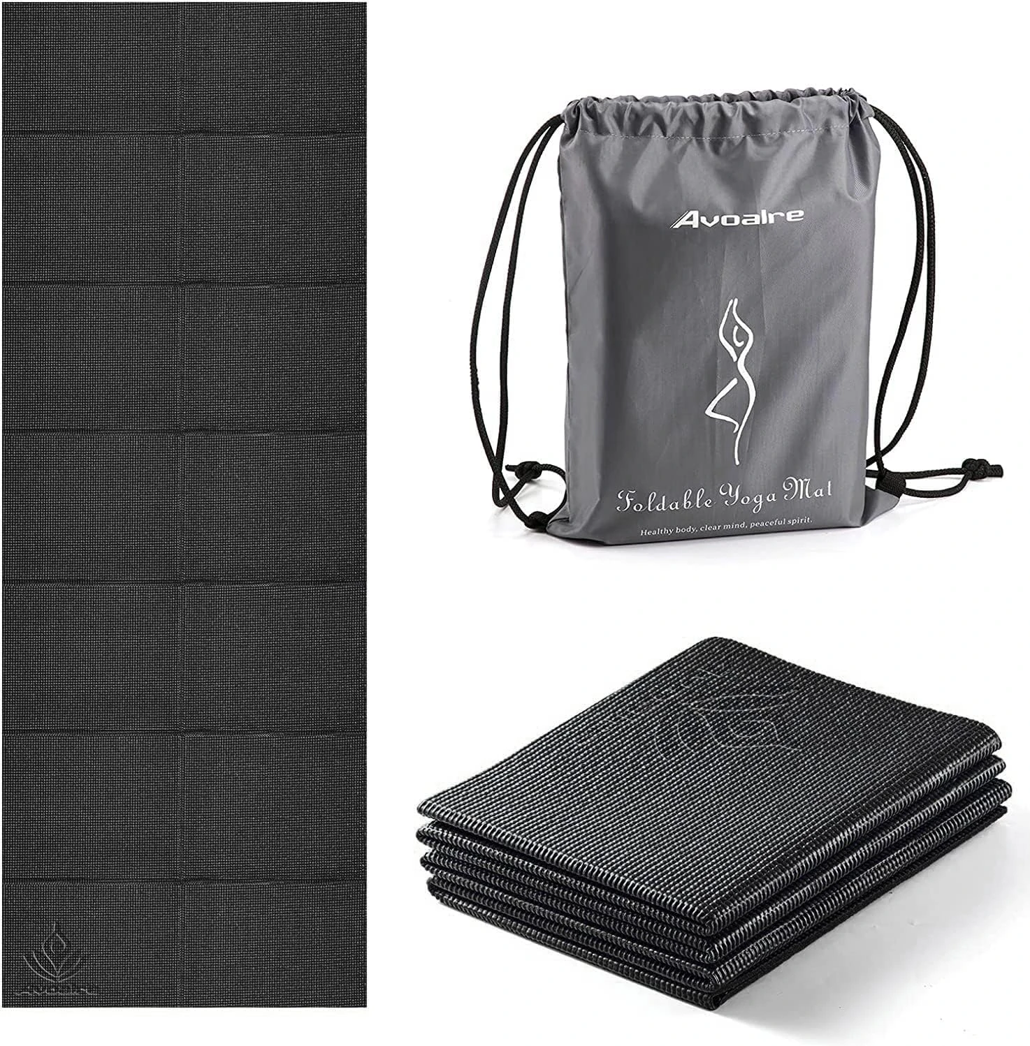 Avoalre Travel Yoga Mat Non Slip Foldable Portable Gym Mat Fitness Training Pilates Exercise Mat Workout for Women Men-Black