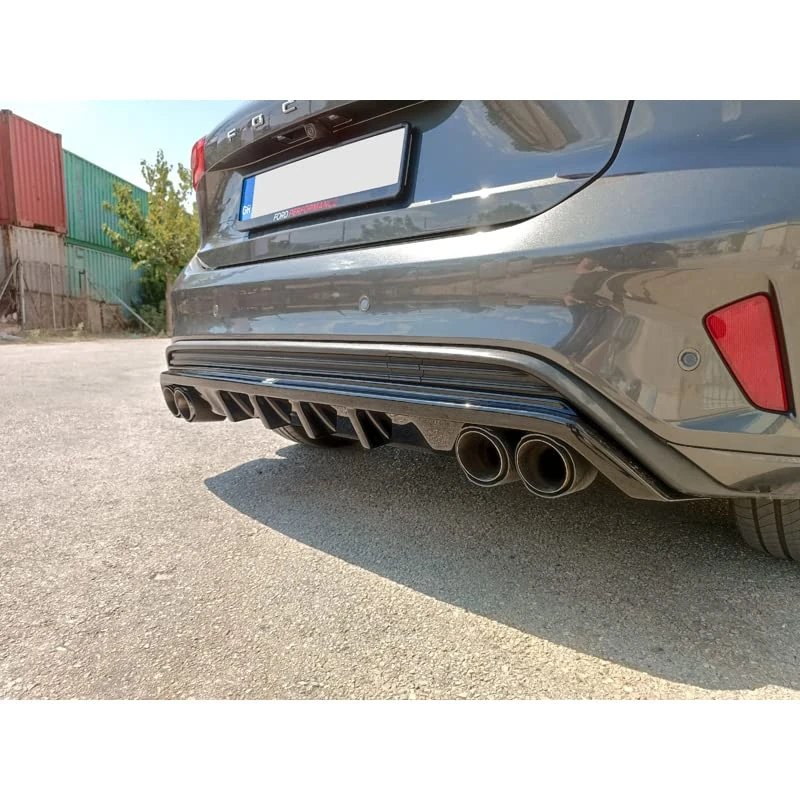 Motordrome Rear bumper skirt (Diffuser) compatible with Ford Focus IV ST-Line HB 2018-2022 (ABS Glossy Black)
