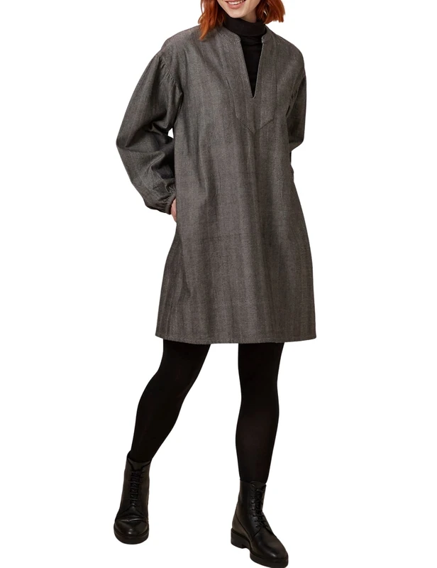 People Tree Women's Auden Herringbone Dress Casual, Black, 08