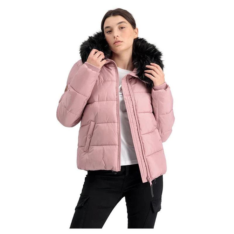 Alpha Industries Hooded Puffer Alpha Winter Jacket for Women Silver Pink