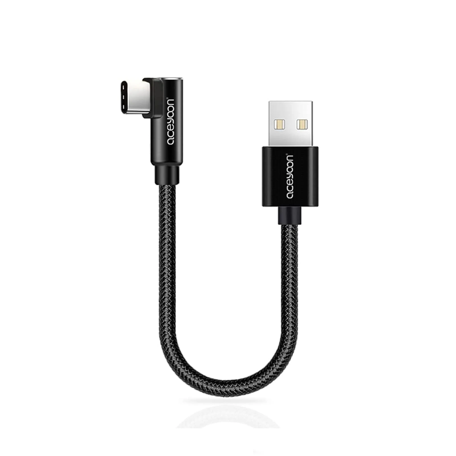 aceyoon USB C Charger Cable 90 Degree, Mini Type C Cord 0.2M Charging & Data Sync USB C Right Angle Short Cord Braided Type C Cable Compatible for iPhone 15 for Huawei for Galaxy for Pixel(Black)