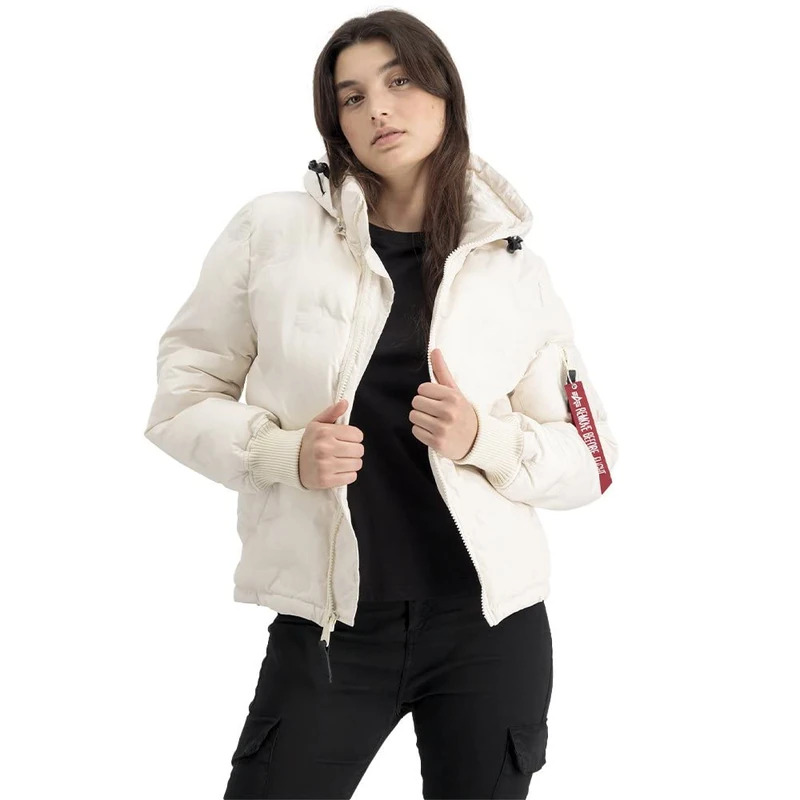 Alpha Industries Women's Hooded Logo Puffer Jacket - White