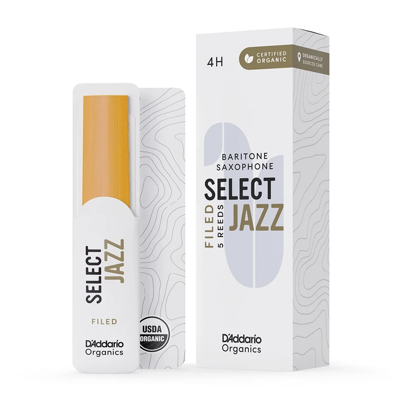 D'Addario Organic Select Jazz Filed Baritone Saxophone Reeds - Sax Reeds - Individually Sealed - 4 Hard, 5 Pack - Image 1
