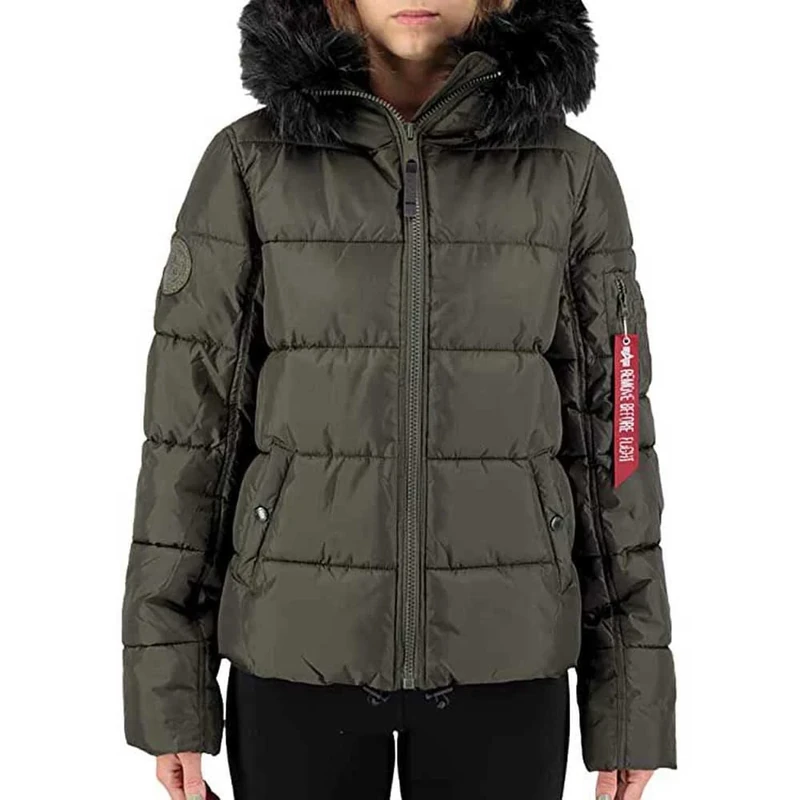 Alpha Industries Hooded Puffer Alpha Winter Jacket for Women Dark Olive