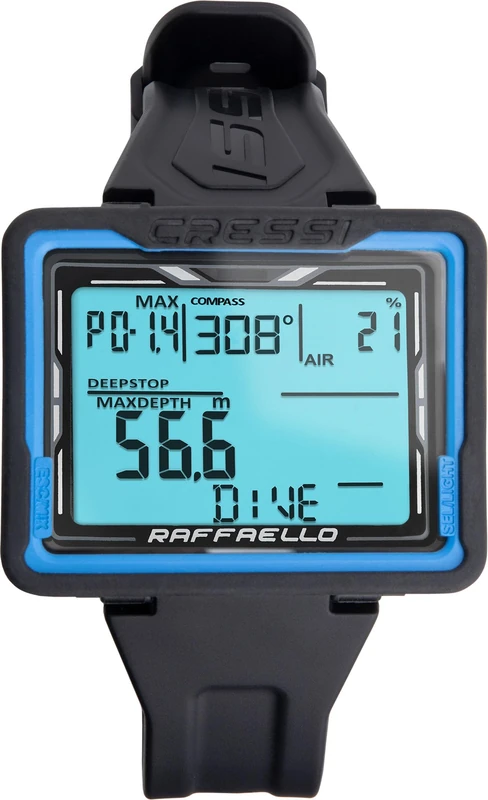 CRESSI Raffaello Diving Computer Black/Blue with Large Rectangular High Contrast Screen for Maximum Data Readability, One Size Unisex