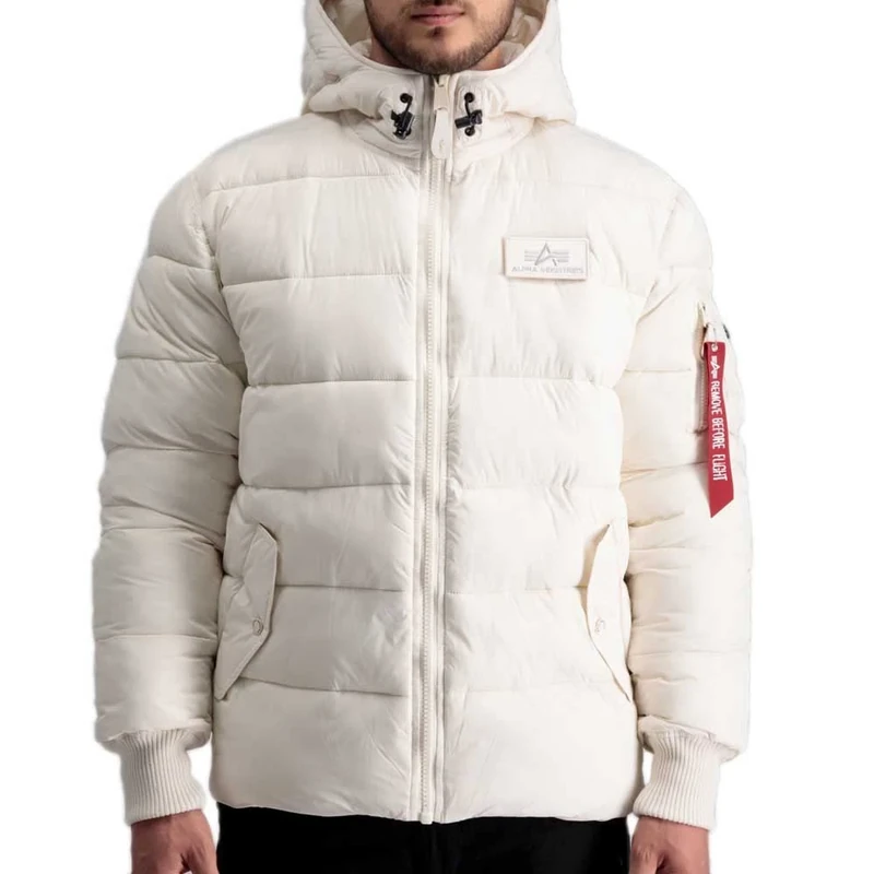 Alpha Industries Men's Hooded Puffer Alpha FD Winter Jacket, Jet Stream White, L