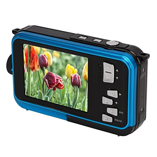 Digital Camera,Full HD 2.7K 48MP Dual Screens Waterproof Digital Camera, 16X Digital Zoom Front Rear Double Screens Waterproof Digital Camera,Gift for KIds Friends(Blue)