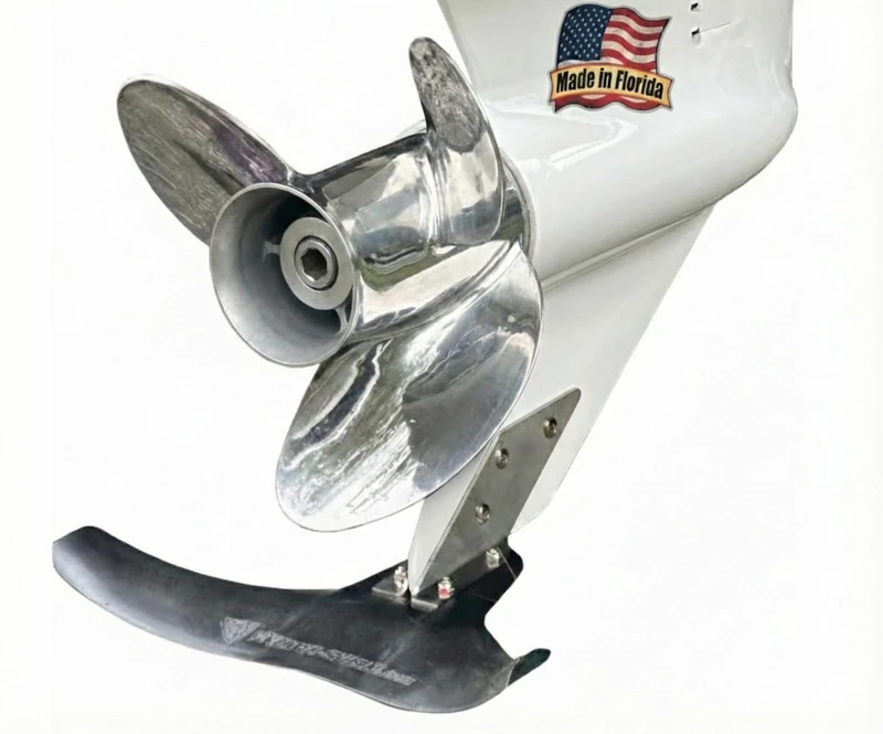 Hydro-Shield L-35 Hydrofoil Boat Stabilizer for 100+ HP Motors - Skeg-Mounted Thermoplastic Shield with Stainless Steel Mounting Bracket - Large Size Fin for Boats 18 Feet and Greater