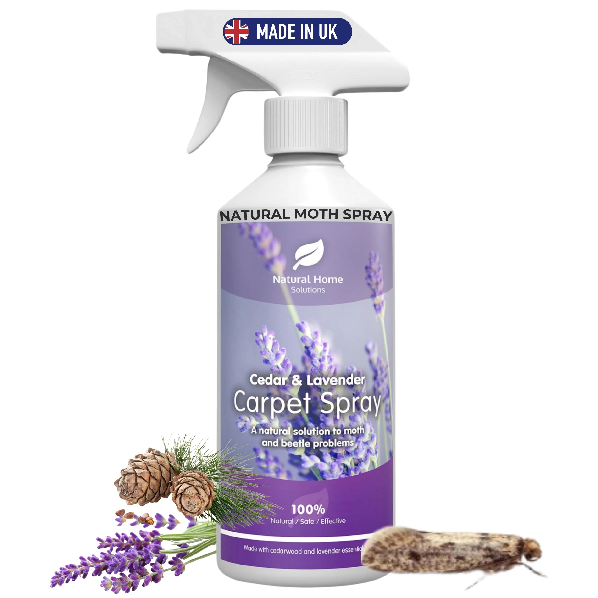 Natural Carpet Moth Killer Cedar & Lavender Treatment For Larvae Cockroaches Silverfish Spiders Ants Bed Bugs Lice Ticks Fleas Made in the UK