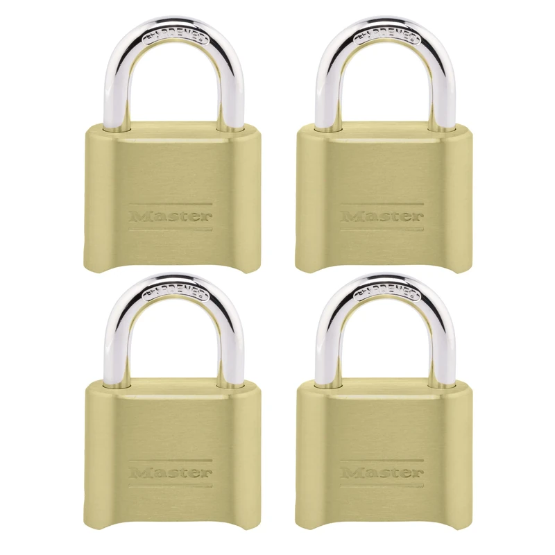 Master Lock 175EC4 Combination Padlocks 4 Pack, Gold, Pack of 4