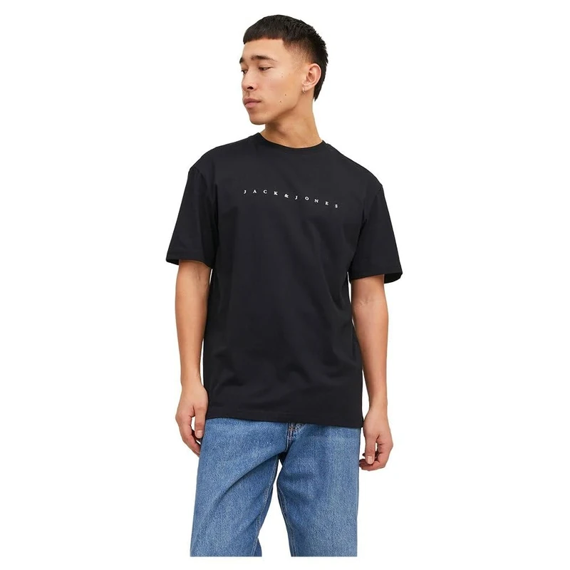 Jack & Jones Men's JJ T-Shirt - Black, Short Sleeve, Relaxed Fit L