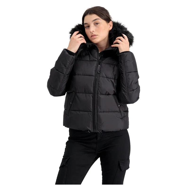 Alpha Women's Hooded Puffer Wmn Casual Shorts, Black, XS, Black, XS