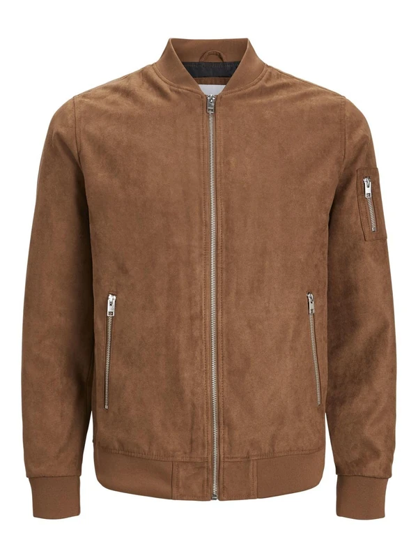 JACK & JONES Mens Faux Suede Bomber Jackets Midweight Cognac S