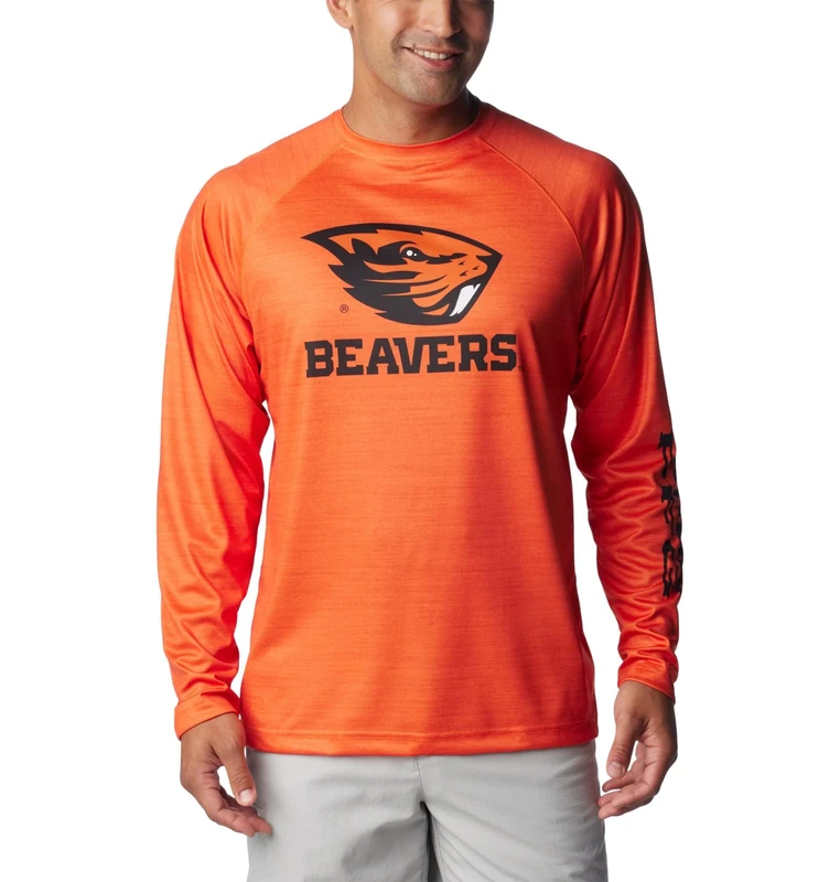 Columbia Men's Collegiate Terminal Tackle Long Sleeve Shirt Hiking, OSU-Tangy Orange Heather, Large