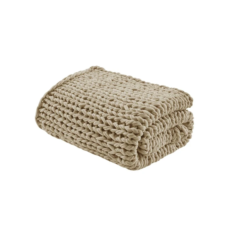 Madison Park Acrylic Chunky Double Knit Throw with Tan Finish MP50-8116