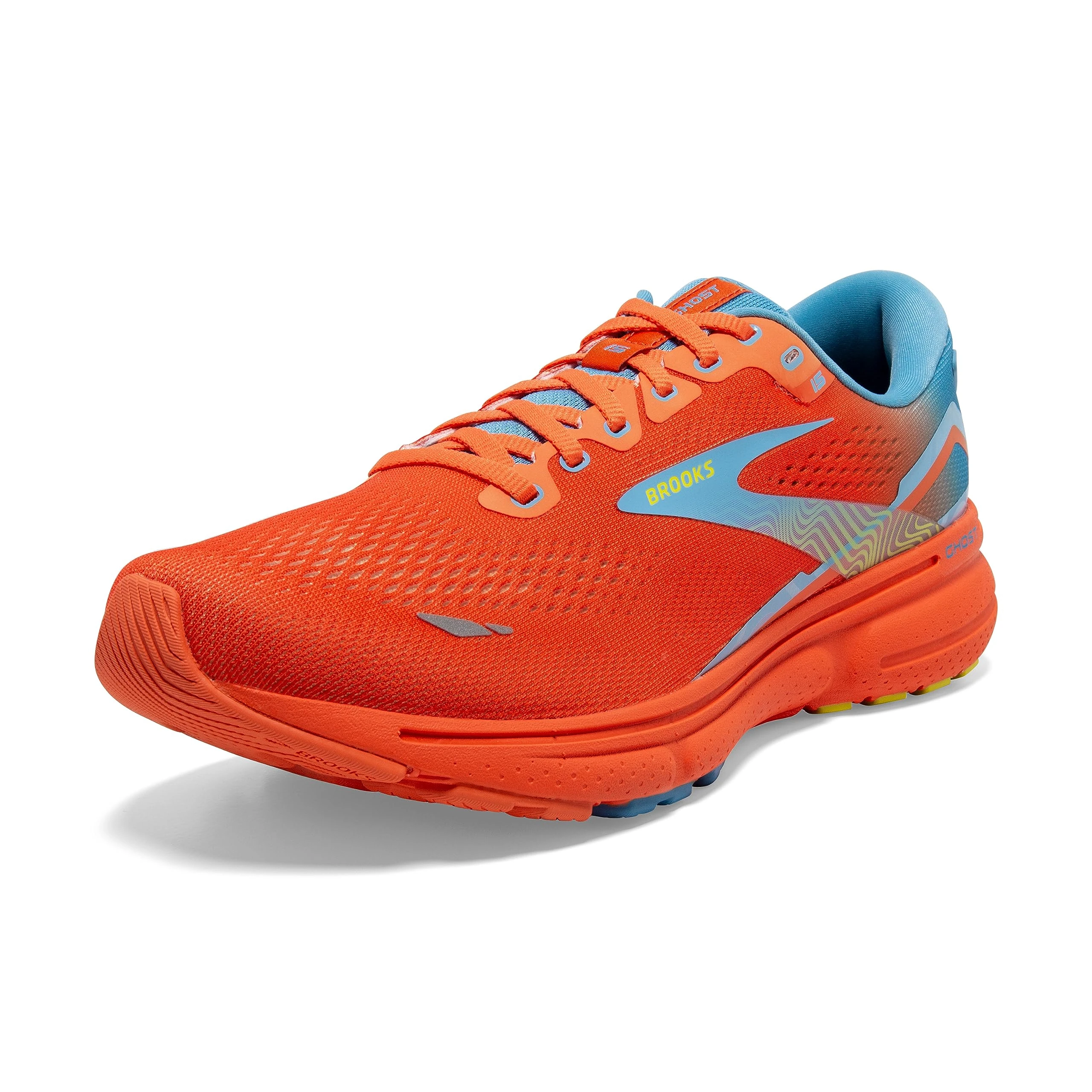 Brooks Men's Ghost 15 Neutral Running Shoe, Orange/Blue/Yellow, 10.5, 44.5 EU