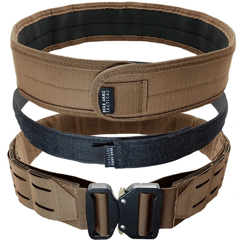 Bear Armz Tactical Battle Belt | Molle Riggers Belt | Duty Belt | Heavy Duty Anti-Slip Pad & Inner Belt Comb | 2-In-1 System (Coyote Brown, L- Large)
