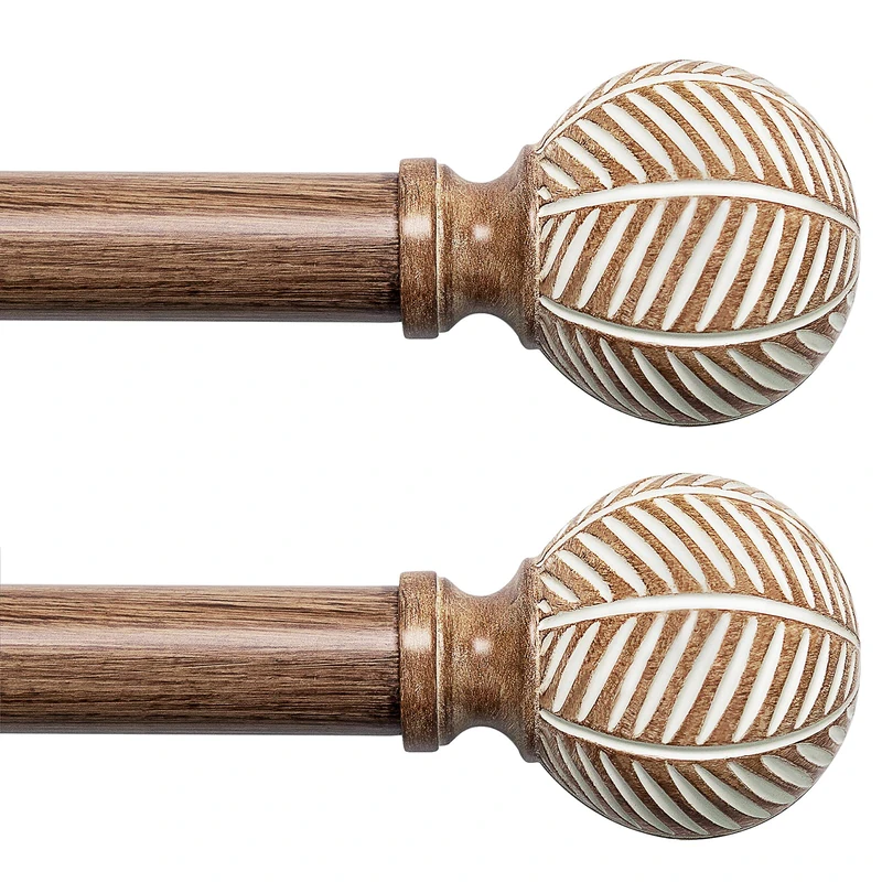 UNCONSIL Wood Curtain Rods: 1 Inch Diameter Adjustable 48" to 86", 2 Pack with Wood Grain Resin Coated Finials