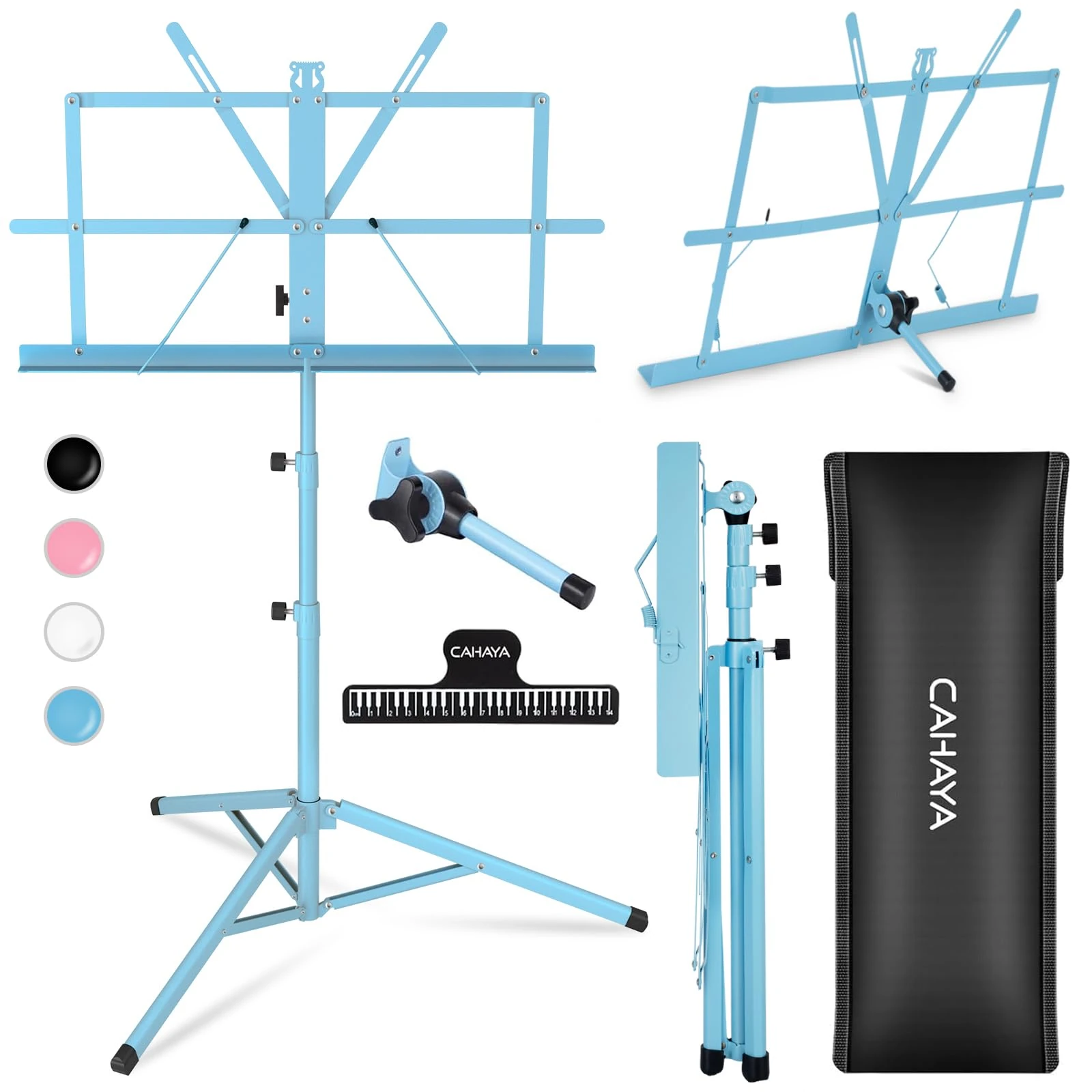 CAHAYA Sheet Music Stand Metal Portable with Carrying Bag, Sheet Music Folder, Projector Stand, Portable Podium Stand, Laptop Stand Blue, CY0204-3