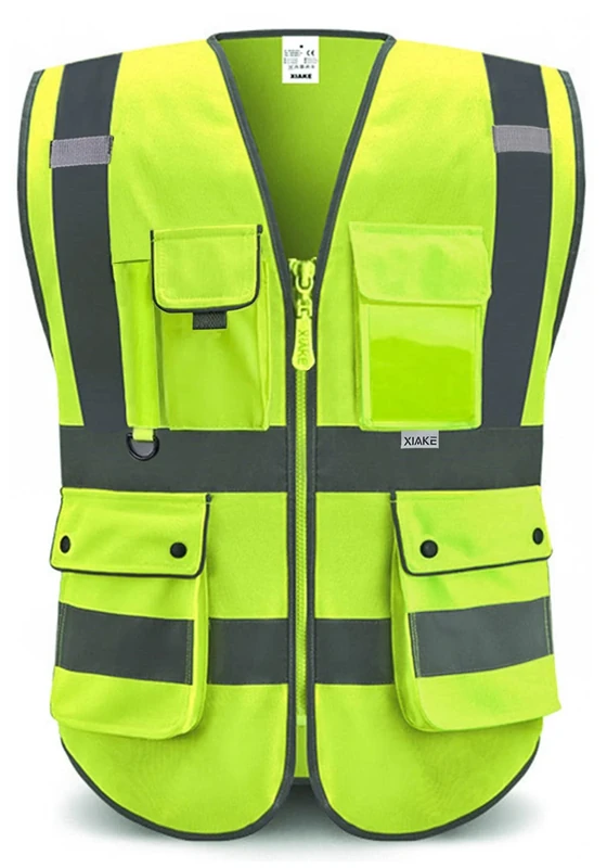 XIAKE High Vis Vests 8 Pockets Reflective Safety Vest Waistcoats for Men Women, Meets ANSI/ISEA Standards(Yellow,2X-Large)