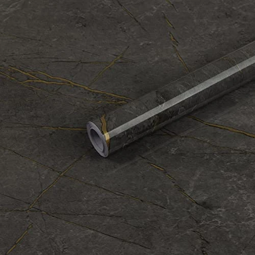 Hode Black & Gold Granite Self Adhesive Contact Paper - 40x300cm Vinyl