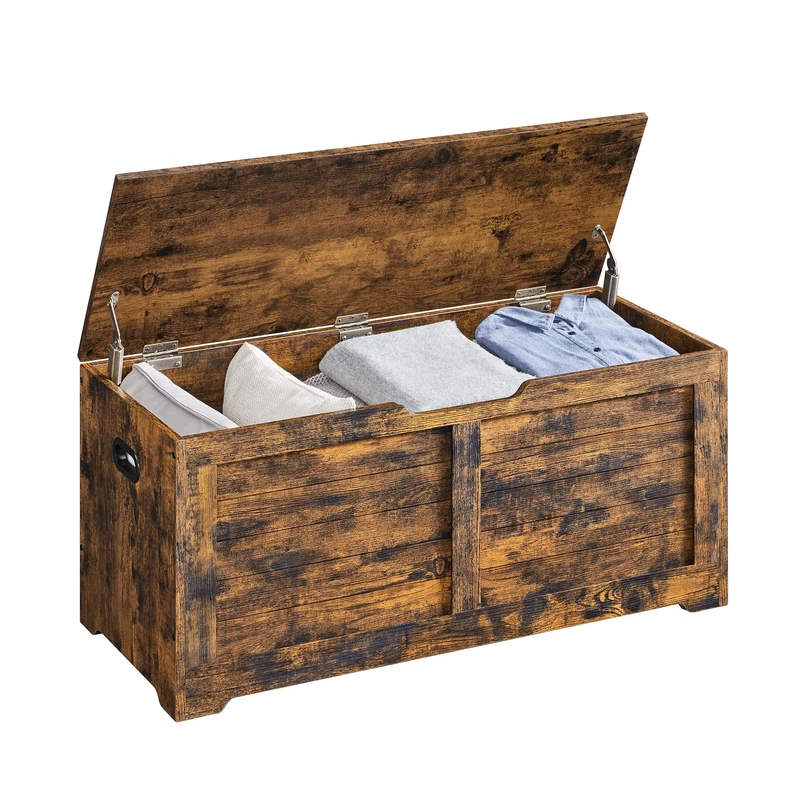 VASAGLE Storage Chest, Storage Bench, Blanket Box with 2 Safety Hinges, Rustic Style, 100 x 40 x 46 cm, for Hallway, Bedroom, Living Room, Rustic Brown LSB061T01