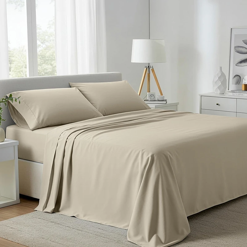 Carressa Linen 100% langstapelige, weiche ägyptische Baumwolle, Fadenzahl 800, 4-teiliges Set, volle Bettlaken, bis zu 40.6 cm tiefe Tasche, luxuriöse Bettwäsche, Sand