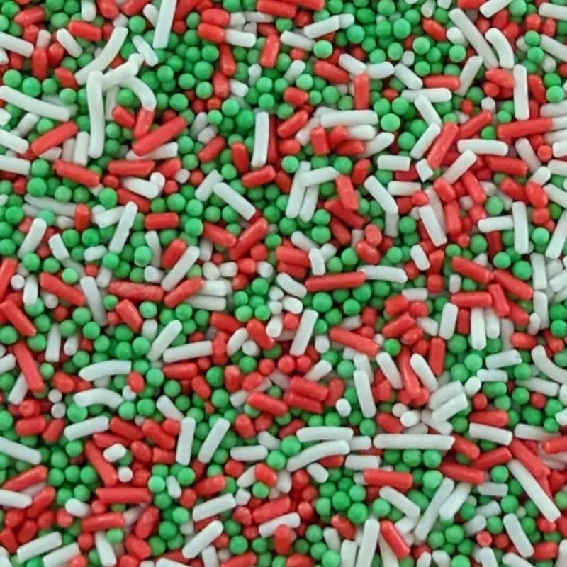 Red, White & Green Mixed Sprinkles - 35g of Edible Cake Sprinkles Toppers Decorations, 100s 1000s Mini Balls Nonpareils Strands Festive Christmas Mix
