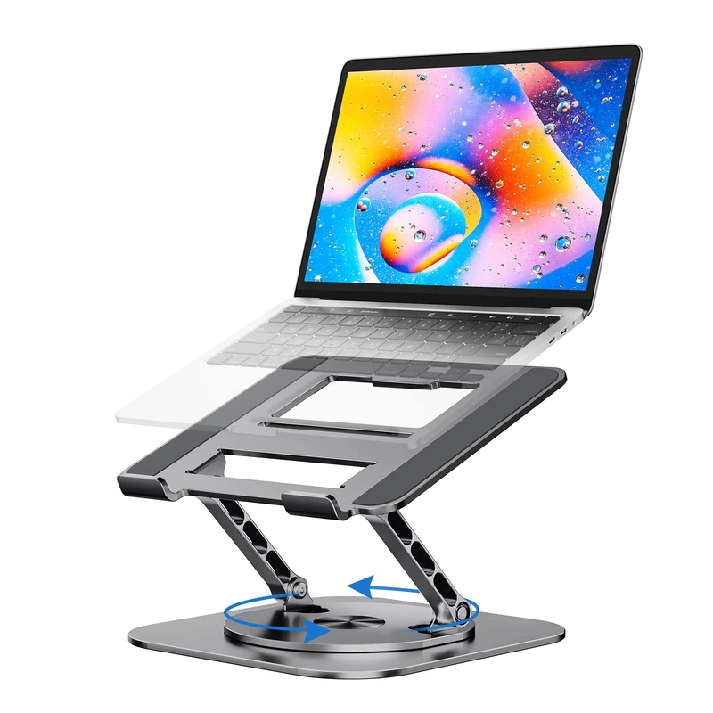 MCHOSE Laptop Stand for Desk, Ergonomic Laptop Riser with 360° Rotating Base, Aluminum Laptop Stand, Adjustable Foldable Laptop Holder Compatible with MacBook Air Pro, Dell XPS, 10-17" Laptops, Grey